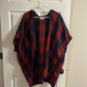 Red and Blue Plaid Open Cardigan